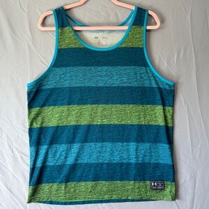 Under Armour Mens Heat Gear Loose Muscle Tank Top Large Striped Gym Workout